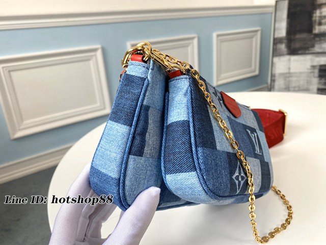 路易威登LV女包 M44990 Multi Pochette Accessories手袋 LV丹寧色調三件套斜背包 xxlv2458